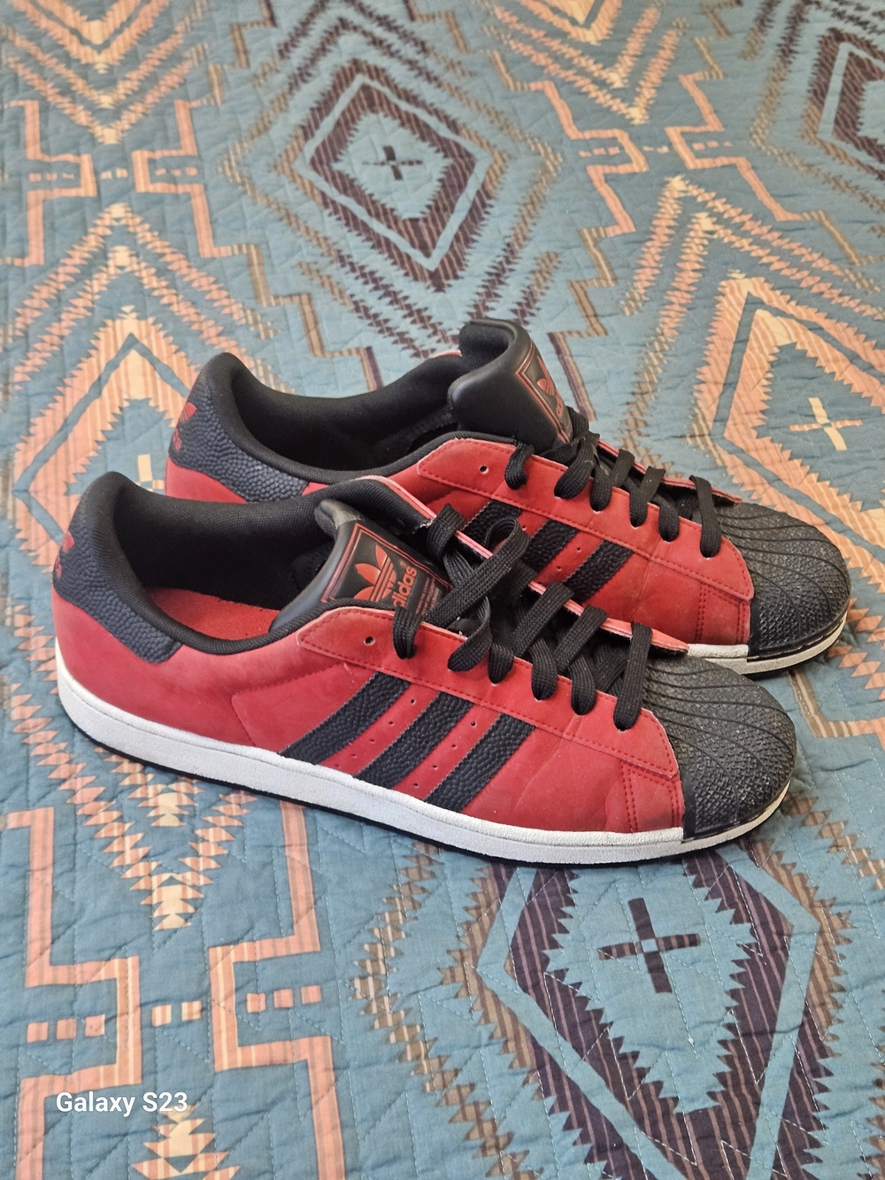 adidas Red and Black Suede Shell-Toe Sneakers